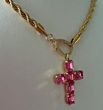 Load image into Gallery viewer, Crystal Cross Necklace - Pink