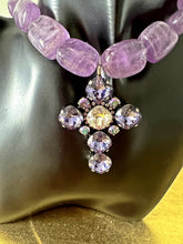 Load image into Gallery viewer, Romy Cross Necklace Purple Crystal Cross and Quarz