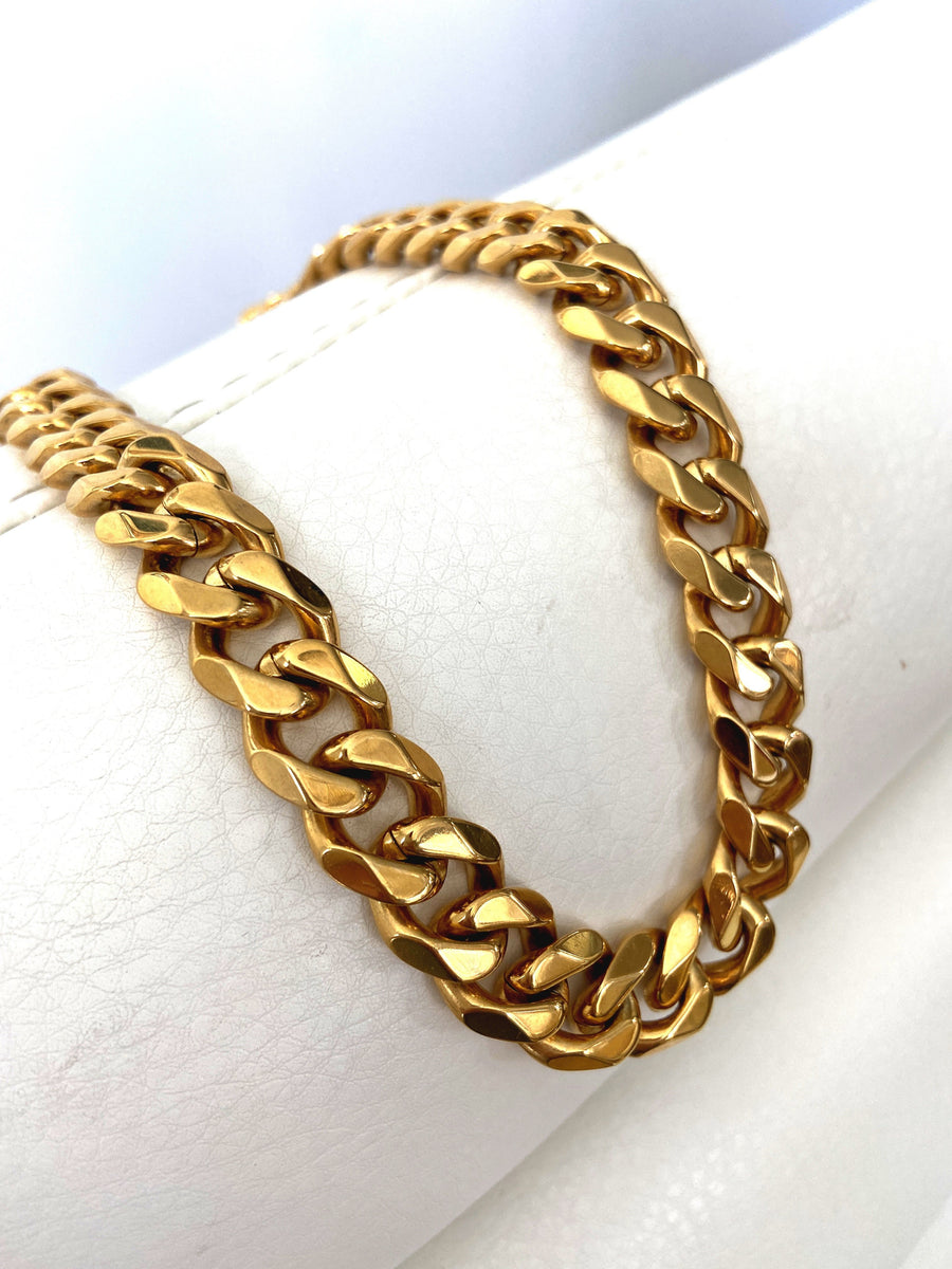 Stainless steel gold plated jewelry no tarnish water proof curb link statement chokernecklace