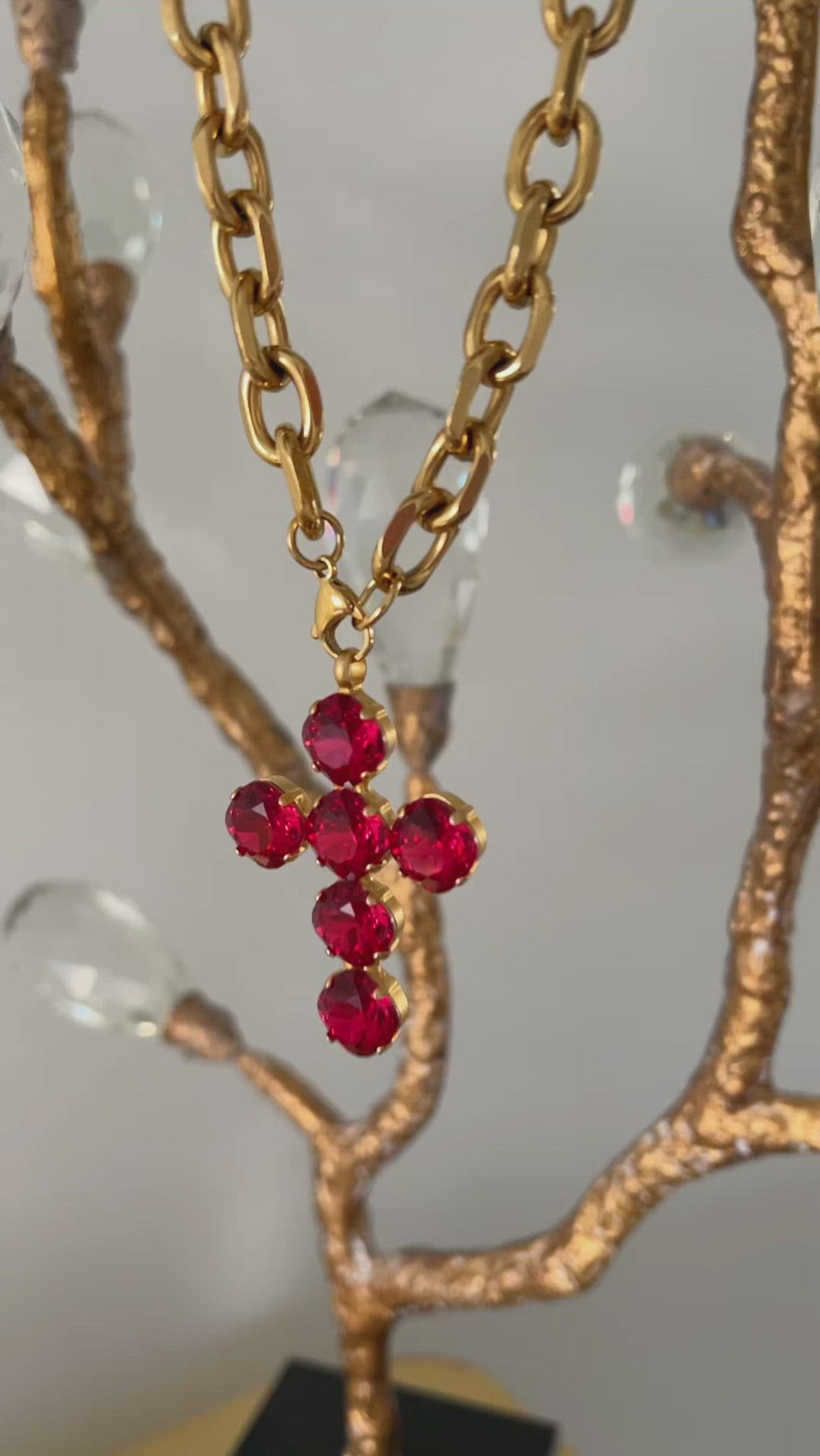 Alina Red Crystal Cross Necklace