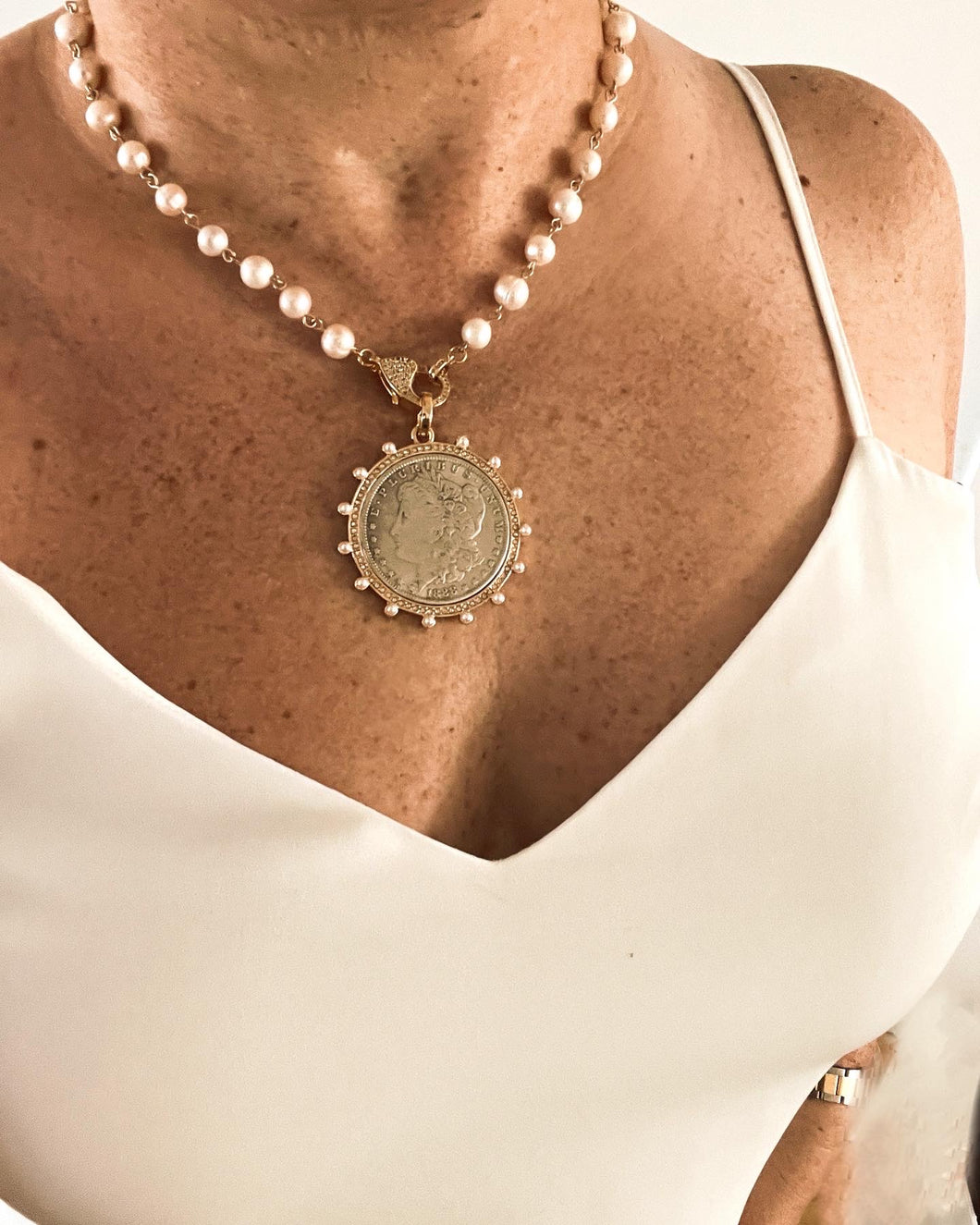 ALANA CONVERTIBLE COIN PENDANT AND FRESHWATER PEARL STATEMENT NECKLACE