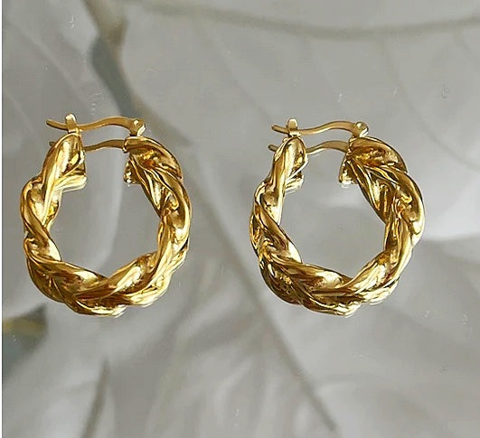 Gold twisted hoop earrings