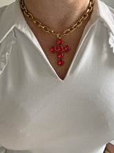 Load image into Gallery viewer, Alina Red Crystal Cross Necklace

