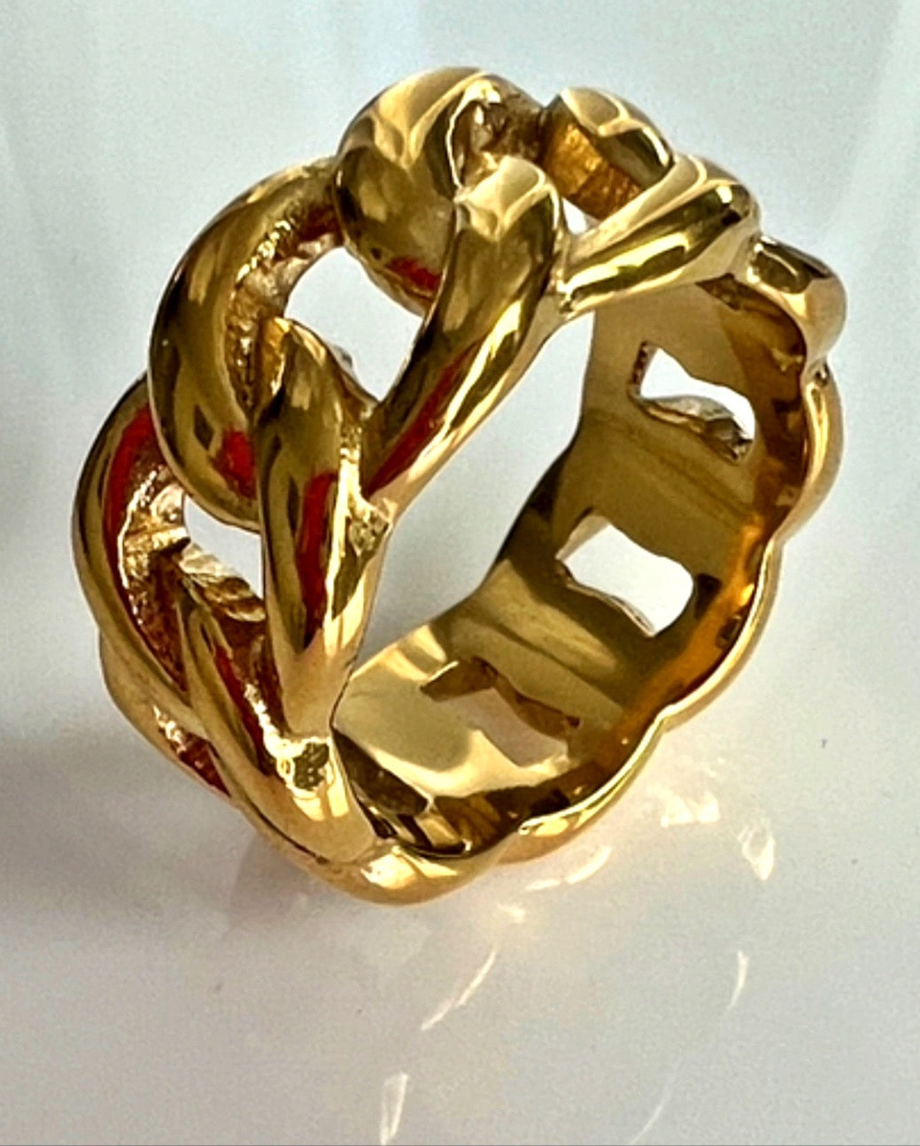 Chain ring Gold plated Stainless steel hypoallergenic statement ring cocktail ring 