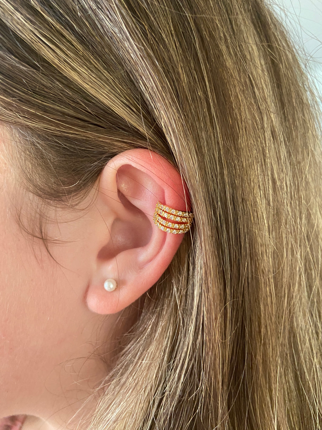 Gold Plated Ear Cuff / Huggie With Cubic Zirconias