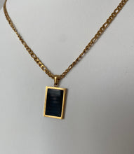 Load image into Gallery viewer, Black rectangular pendant with figaro gold chain necklace
